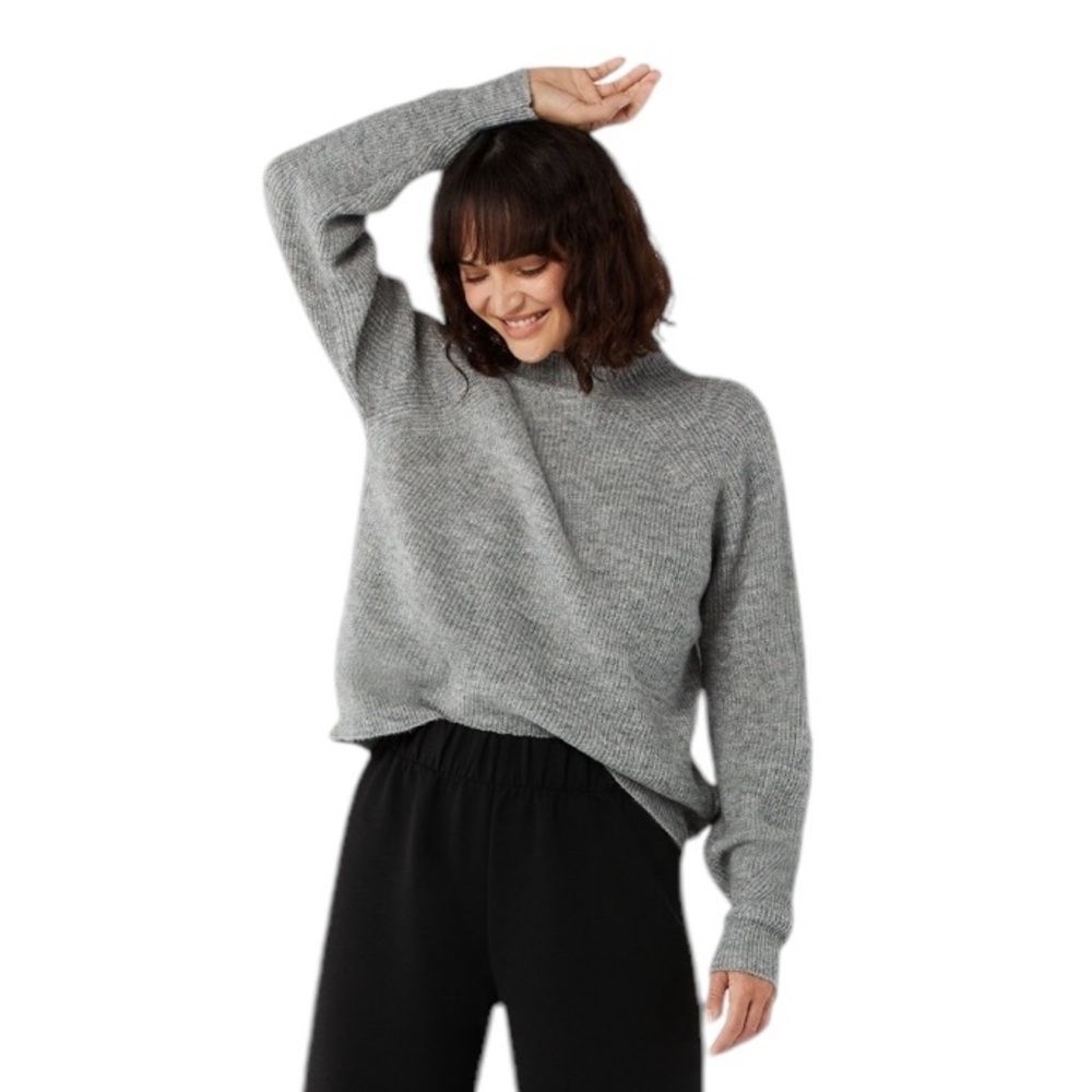 Free Assembly Super Soft Grey Knit Ribbed Lightweight Mock Neck Sweater